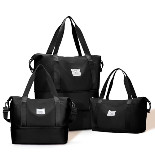 Expandable Travel Duffle Bag for Women Men, Large Gym Bag Travel Tote Bags, Waterproof Carry On Personal Item Bag Airline Approved, Workout Weekender Bag for Overnight Trips with Luggage Sleeve, Black - color: C-Black