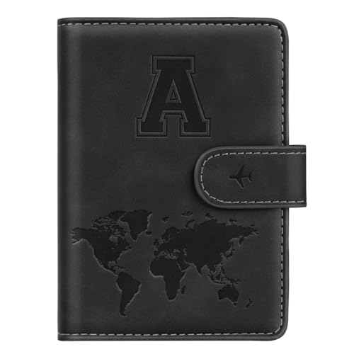 Initial A Passport Holder Cover Personalized Letter A-Z Travel Wallet RFID Blocking Passport Cover Credit Card Holder Case Passport Book Holders for Women and Men, Black-A - color: Black, size: A