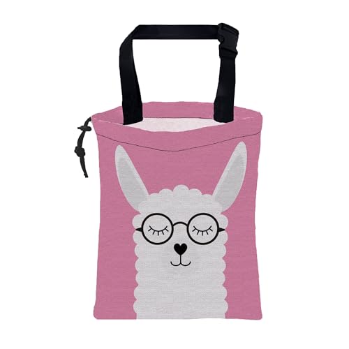 Car Garbage Bag Cute White Alpaca in Glasses Drawstring Car Trash Bag Hanging for Back Seat with Adjustable Buckle Canvas Vehicle Trash Can Easy-to-Install - color: Cute White Alpaca in Glasses