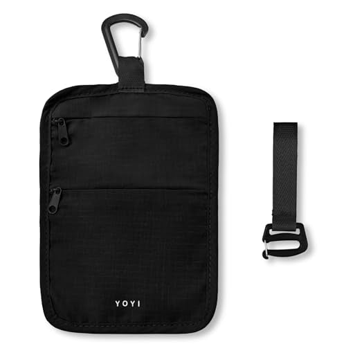 Hidden Travel Wallet Belt Wallet – Large Capacity Passport Holder & Hidden Money Pouch, 3-Zone Organizer Anti-Theft Waist Wallet with Dual Clip Belt & Carabiner - color: Black