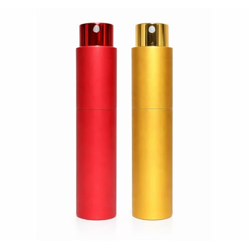 Travel Perfume Bottle Refillable 10ml 2-Pack Twist Up Cologne Atomizer - color: Gold and red