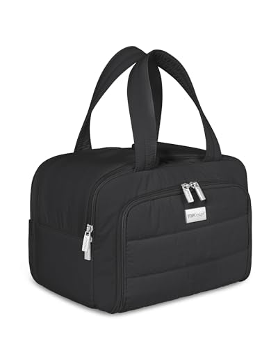 TOPDesign Travel Toiletry Bag for Women, Puffer Large Toiletry Bag, Lightweight Cosmetic Makeup Organizer with Handle for Traveling, Accessories, Essentials, Toiletries (Black) - color: Black