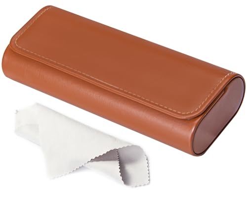 RayLove Hard Shell Glasses Case, Lightweight Leather Eyeglass Case, Travel-Friendly Sunglasses Protector for Men & Women - color: Brown