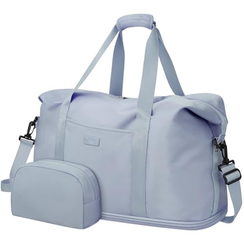 Expandable Travel Duffle Bags Weekender Overnight Bags for Women Men Hospital Bag for Women Labor Delivery with Toiletry Bag Waterproof - color: Light Blue, size: Large