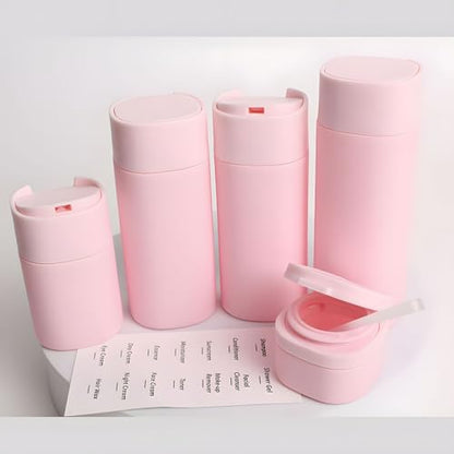5pcs Travel Cream Dispenser Bottles Set Travel Bottles Toiletry Containers Set, TSA Approved, Travel Essentials - color: Pink