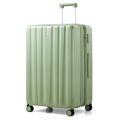 Hanke 29 Inch Expandable Checked Luggage Lightweight PC Hard Shell Luggage Suitcases with Wheels Travel Luggage Rolling Large Suitcase Travel Luggage Bag for Study Abroad.(Bamboo Green) - color: Bamboo Green, size: Expandable 29 Inch