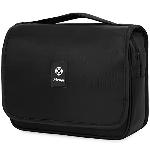 Narwey Small Hanging Travel Toiletry Bag for Women, Travel Bag for Toiletries, Makeup Bag Organizer Make Up Bags Cosmetic Bags for Girls - color: Pure Black