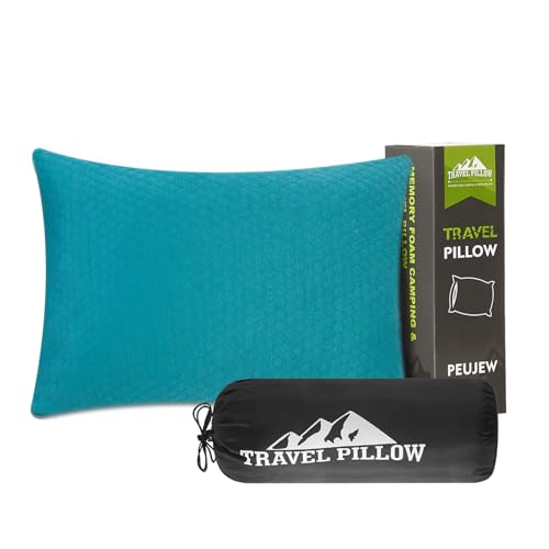 Travel Size Pillow Camping Pillow, Compressible Memory Foam Pillow, Breathable and Soft for Travel Airplane Car Hiking Outdoor - color: Turquoise Blue, size: M-17.7 X 13.8 Inch