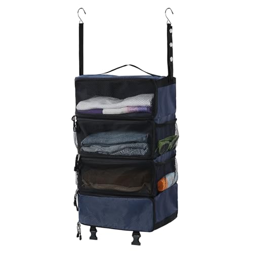 Surblue Hanging Travel Organizer Portable Hanging Luggage Organizer Multiple Compartments Collapsible Compression Closet Packing Cubes,Navy,M - color: Navy, size: Medium