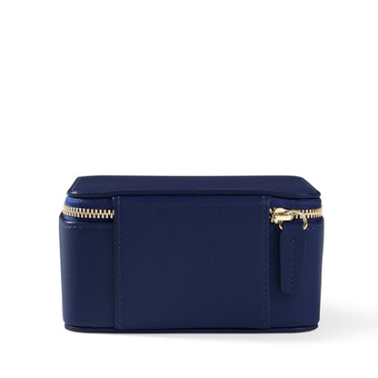 Leatherology Navy Blue Medium Jewelry Organizer – Full-Grain Leather Travel Case with Structured Design, Ring & Earring Storage, Zippered Suede Pouches - color: Navy Blue