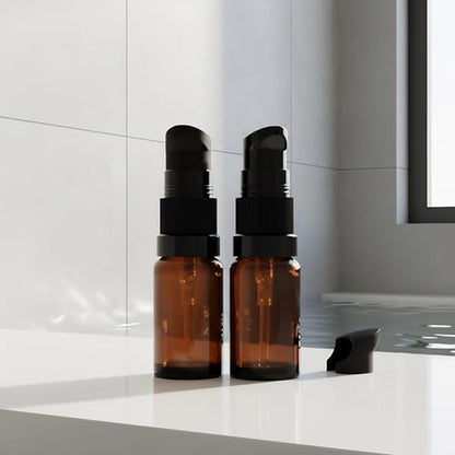 6Pack 10ml Amber Glass Pump Bottle,1/3oz Small Dispenser, Travel Refillable Pump Botttles for Toiletries, Lotions,Sercums,Essential Oils - color: 10ml Amber(6pcs)