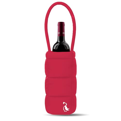 PUFT Puffer Wine Tote Bag – Insulated Wine Bottle Carrier for Bottles – Trendy Quilted Wine Bag - color: 1 Bottle Red