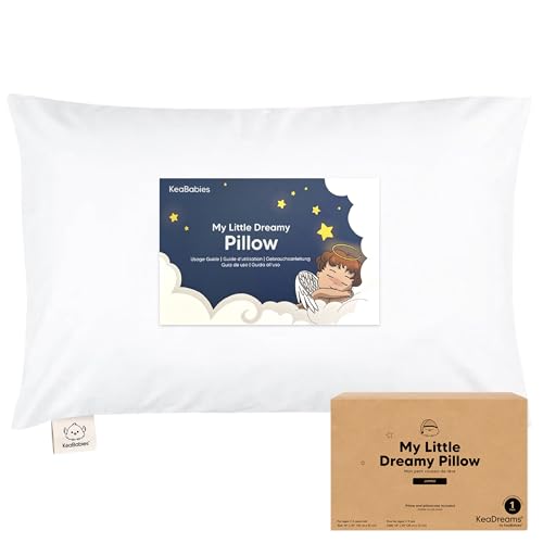 KeaBabies Organic Toddler Pillow with Pillowcase, Jumbo 14X20 - Soft Cotton Toddler Pillows for Sleeping - Machine Washable - Perfect for Travel, Toddler Bed Set (Soft White) - color: Soft White
