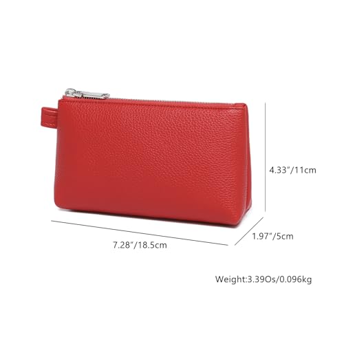 30 Color PU Faux Leather Travel Toiletry Bag for Women, Mini Cosmetic Pouch Organizer with 2 Dividers, Easy Clean Makeup Bag for Purse, Gift Idea (PU Faux Leather/Pomegranate Red) - color: PU/Pomegranate Red