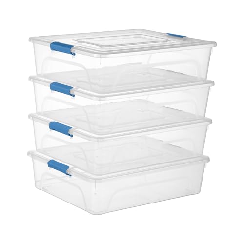 Clear Plastic Storage Bins with Lids Stackable Storage Box for Crafts, Supplies (Large 4Pack Blue) - size: Large 4Pack Blue