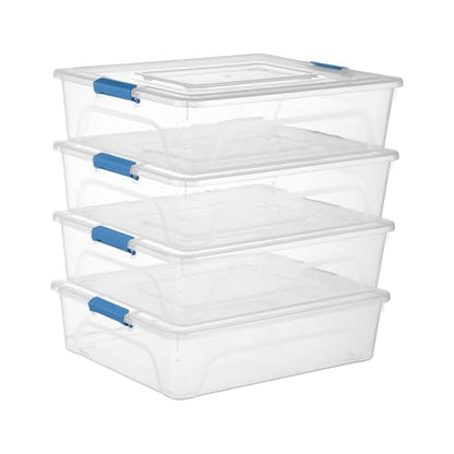 Clear Plastic Storage Bins with Lids Stackable Storage Box for Crafts, Supplies (Large 4Pack Blue) - size: Large 4Pack Blue