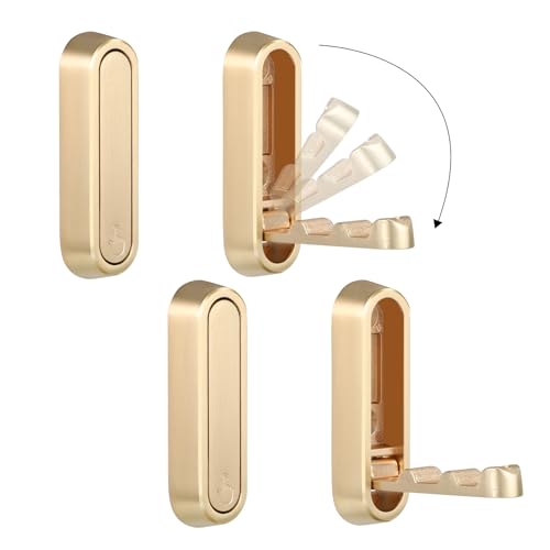 Dntorx Foldable Wall Hook, 40 lbs Heavy Duty Screw Mounted, Aluminum Alloy Flip-Down Gold Coat Hook, Space-Saving Folding Wall Hanger for Bathroom Bedroom Entryway Closet, Includes Screws (4 Pack) - color: Gold, size: 4 Pcs