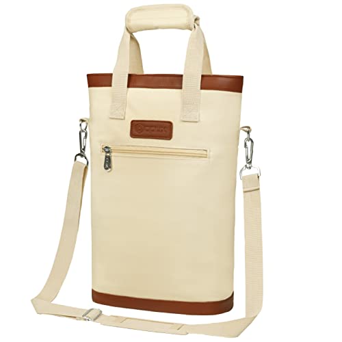 opux Two Bottle Wine Bag Carrier Tote, Insulated Leakproof 2 Bottle Wine Cooler Bag for Travel BYOB Picnic, Portable Wine Case, Gift for Men Women Wine Lover Birthday Party Christmas, Cream Beige - color: Cream Beige
