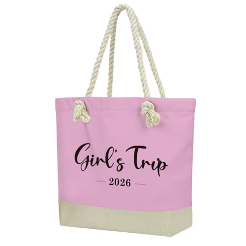 Fokongna Tote Bag For Women, Beach Bag Best Friend Travel Birthday Gifts, Travel Parties Vacation Shopping Essentials - color: Girls Trip Pink