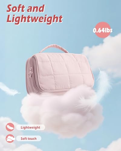 Marscamd Travel Makeup Bag for Women, Puffy Cosmetics Organizer with Waterproof Pockets, Toiletry Pouch for Makeup Brushes, Skincare & Travel Essentials, Pink (Bag Only) - color: Pink