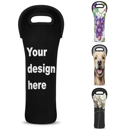 Custom 1 Bottle Wine Bag Carrier Tote, Personalized Neoprene Wine Bottle Sleeve Cooler Travel Protector Bags, Reusable Wine Customized Gifts Bag - color: Multicolor, size: Small