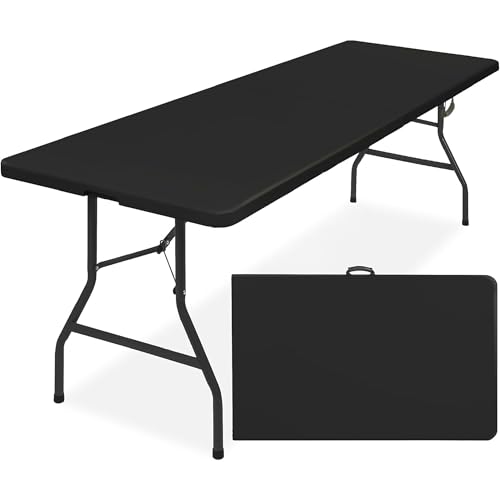 Simpli-Magic 8ft Portable Plastic Folding Table – Indoor & Outdoor Heavy-Duty Foldable Utility Table w/Handle for Party & Camping (Black) - size: 8 feet Table