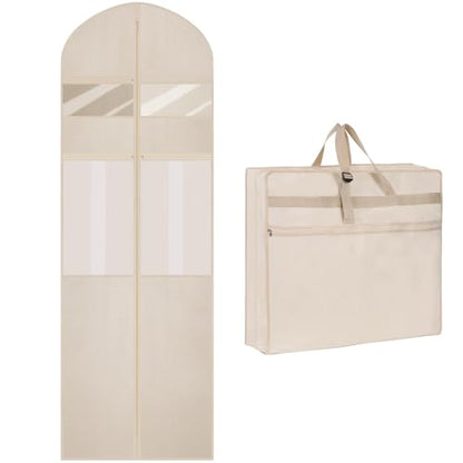 Wedding Dress Garment Bag,72" Tri-Fold Bridal Gown Bag with 6 Pouches and Adjustable Buckle Gown Cover for Wedding/Prom/Travel/Closet Storage (Beige) - color: Beige