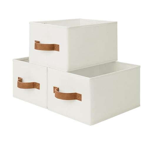 StorageWorks Closet Organizer Storage Baskets, Storage Bins for Shelves, Fabric Organization and Storage, Foldable Closet Organizer for Clothes, Ivory White, 3-Pack, Small - color: Ivory White, size: Small