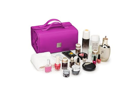 ROYALFAIR Roll Up Makeup Bag, Travel Toiletry Bag for Women with 4 Clear TSA Approved Pouches, Hanging Travel Organizer, Folding Cosmetic Bag for Men and Women - color: Purple