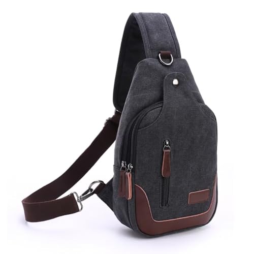 Canvas Sling Bag for Men Crossbody Chest Bag Casual Daypack Rucksack Small Crossbody Backpack with Adjustable Strap - color: Black
