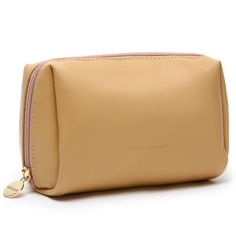 Aveniee Small Travel Makeup Bag, Vegan Leather Pouches for Purse, Cosmetic Case for Women, Toiletry Organizer for Travel Car Accessories with Divider & Zippers - Camel - color: Khaki, size: Small