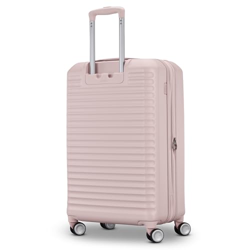American Tourister Stratum 3.0 Medium 24-Inch Spinner, Airline Approved, Durable Hardside Luggage, Expands 1.5", RightHeight™ Adjustable Handle, Pink Blush - color: Pink Blush, size: Medium - Checked