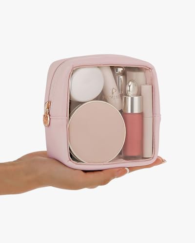 Pocmimut Clear Makeup Bag, Easy to Find Mini Makeup Bag for Purse, Travel Makeup Bag for Car, Compact Cosmetic Pouch for Daily Essentials,Pink - color: Pink, style: Mini