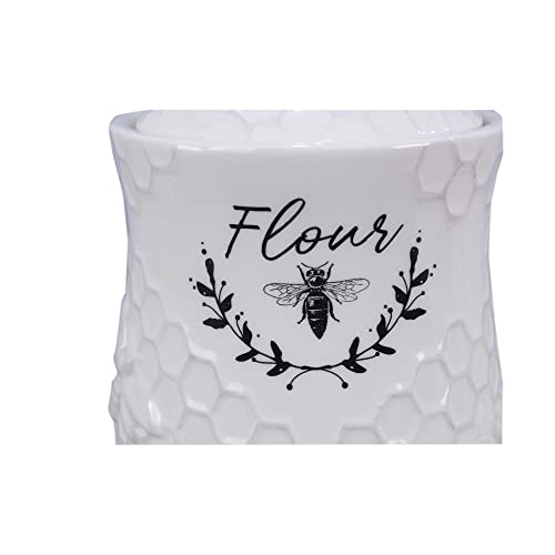 Young's Inc Ceramic Honey Bee Canisters, 4 pc/set - color: White
