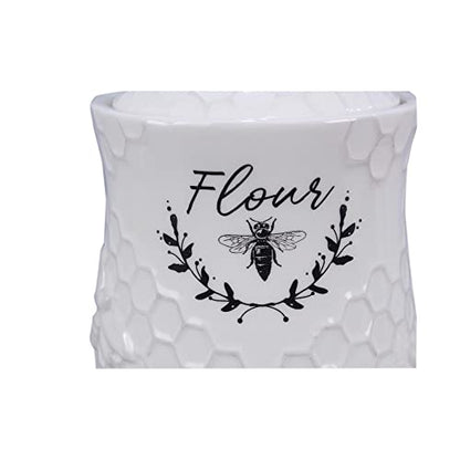 Young's Inc Ceramic Honey Bee Canisters, 4 pc/set - color: White