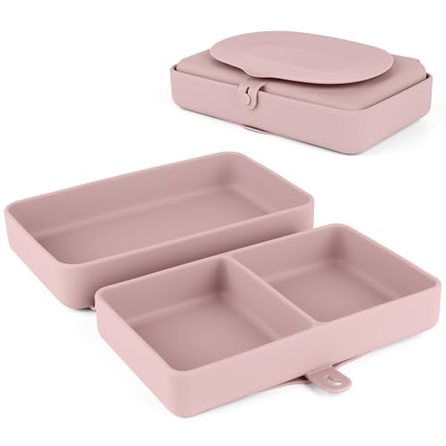 Silicone Baby Plate, Foldable & Compact Food Grade Silicone Plates, Foldable Toddler Travel Essential with Suction for Toddlers (Blush) - color: Blush