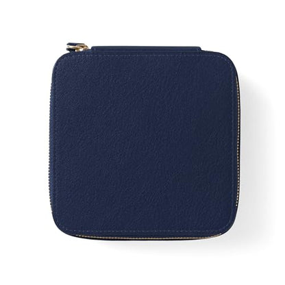 Leatherology Navy Blue Medium Jewelry Organizer – Full-Grain Leather Travel Case with Structured Design, Ring & Earring Storage, Zippered Suede Pouches - color: Navy Blue