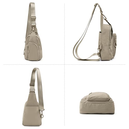 ODODOS Sling Bag with Adjustable Straps Crossbody Chest Bag Lightweight Backpack for Casual Traveling Hiking - color: Taupe