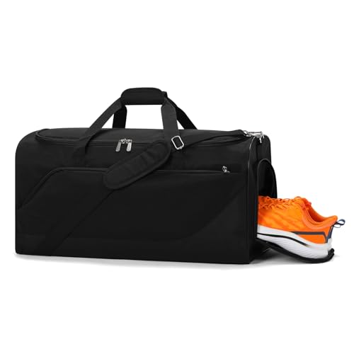 iFARADAY Men's Gym Bag with Shoes Compartment, 24 inch, Black | 52L, Multi Pockets, Sport Duffle Bag, Travel, Fitness & Workout - color: Black