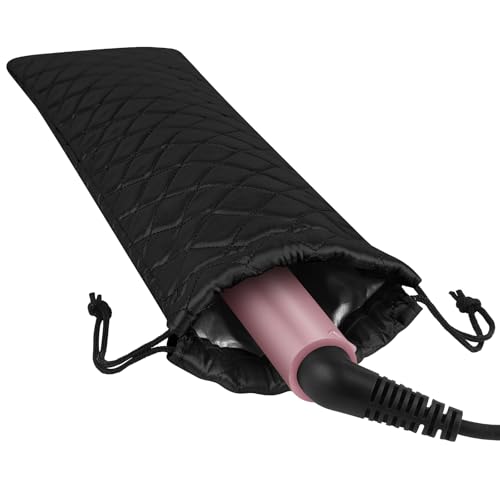 AMIJEAL Heat Resistant Hair Tools Organizer Bag Portable Travel Drawstring Storage Cover Pouch for Hair Straightening Irons, Curling Irons, Flat Irons and Hot Styling Tools(16" x 4.3") - color: Black