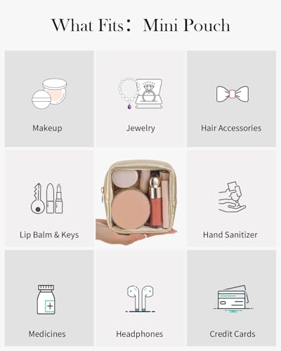 Pocmimut Clear Makeup Bag, Easy to Find Mini Makeup Bag for Purse, Travel Makeup Bag for Car, Compact Cosmetic Pouch for Daily Essentials,Gold - color: Gold, style: Mini