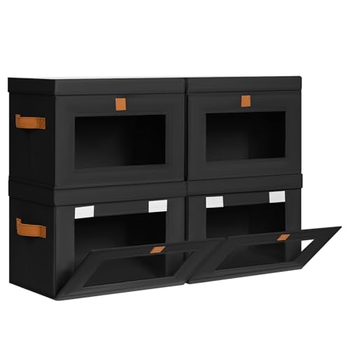 Homsorout Medium Fabric Storage Bins - Closet Shelf Organizer with Open Window, 4 Pack Closet Baskets for Shelves, Stackable Decorative Boxes for Home, Dorm, Black, 13.7" x 9.8” x 9.8" - color: Black, size: Medium - 4 Pack