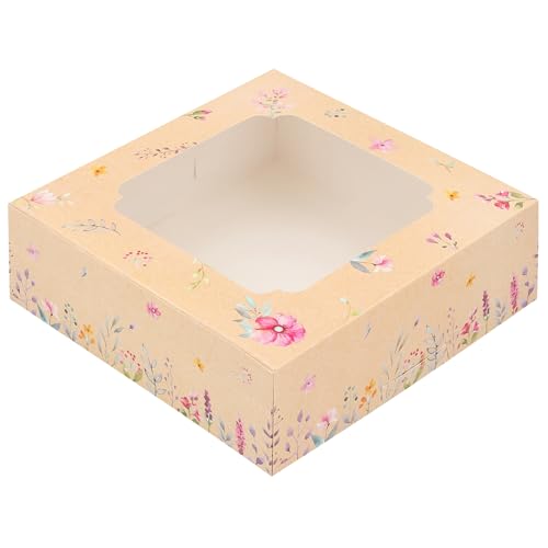 20 Pack Bakery Boxes with Window Small 6x6x2 inch for Cookie, Candy, Pastry, Brownie, Chiffon Cake, Tart, Pie, Waffle (Pastel Orange - Flora) - color: Pastel Orange - Flora