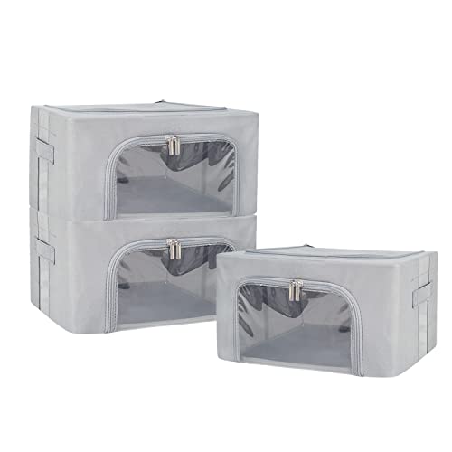 UUBEMM Clothes Storage Bins with Foldable Sturdy Frame,Stackable Storage Box for Closet Shelf Organizers for Seasonal Clothing,Blankets,Towel Bed Sheets,Toys Gift Others (Small -22L x3PACK, Grey) - size: Small -22L x3PACK