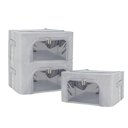 UUBEMM Clothes Storage Bins with Foldable Sturdy Frame,Stackable Storage Box for Closet Shelf Organizers for Seasonal Clothing,Blankets,Towel Bed Sheets,Toys Gift Others (Small -22L x3PACK, Grey) - size: Small -22L x3PACK