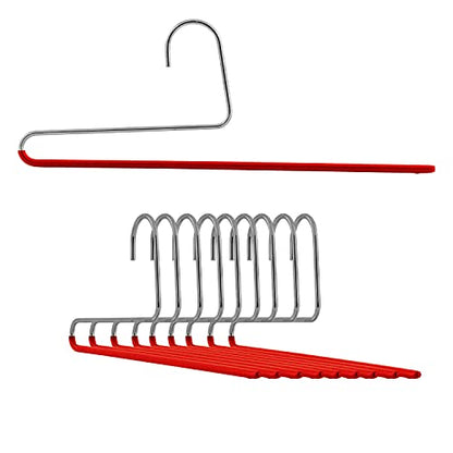 Mawa by Reston Lloyd Reverse Hook Trouser Series Non-Slip Space-Saving Clothes Hanger with Single Rod for Pants, Style KH/35U, Set of 10, Red - color: Red, size: Set of 10