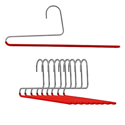 Mawa by Reston Lloyd Reverse Hook Trouser Series Non-Slip Space-Saving Clothes Hanger with Single Rod for Pants, Style KH/35U, Set of 10, Red - color: Red, size: Set of 10