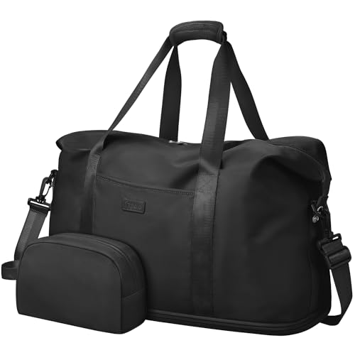 Expandable Travel Duffle Bags Weekender Overnight Bags for Women Men Hospital Bag for Women Labor Delivery with Toiletry Bag Waterproof - color: Black, size: Large