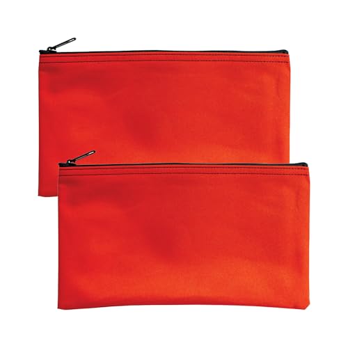 Multipack of 2 Compact Zipper Cloth Pouches, Zipper Bag, Travel Toiletry, Cosmetics, Stationary Case, 11 x 6 inches (Orange) - color: Orange
