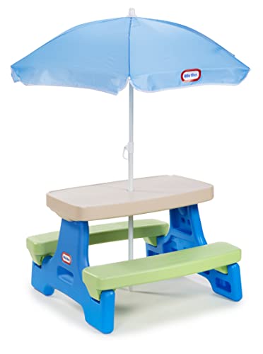 Little Tikes Easy Store Jr. Picnic Table with Umbrella - Blue / Green, 27.25''L x 27.00''W x 18.25''H - size: Junior